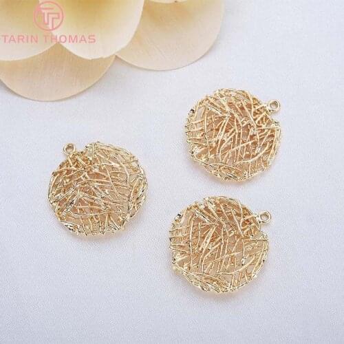 4PCS 22MM 24K Champagne Gold Color Plated Brass Hollow Mesh Round Charms Pendants High Quality Diy Jewelry Accessories