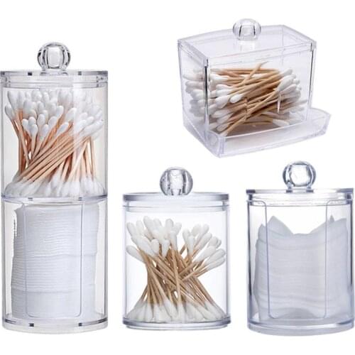 Acrylic Makeup Organizer Cotton Swabs Qtip Container Cosmetic Makeup Cotton Pad Organizer Jewelry Storage Box