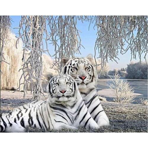 Diamond Embroidery White Tiger Full Diamond Painting Cross Stitch 5D Diamond Mosaic Resin Drill DIY Hobby GJ678