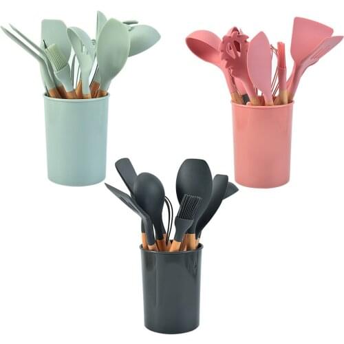 Behogar 11pcs Nonstick Silicone Cooking Utensils Tongs Spatula Turner Ladle Set with Storage Box for Kitchen Accessories Supplie