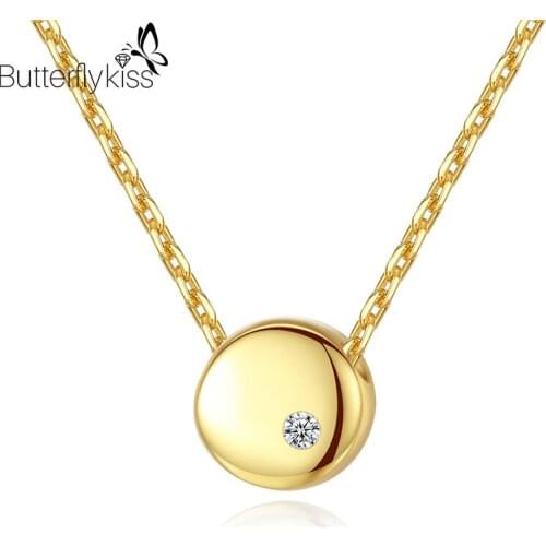 BK New Trendy Zircon Gemstone Pendant Necklaces For Women Girl Round Real 925 Sterling Silver Engagement Wedding Female Gifts