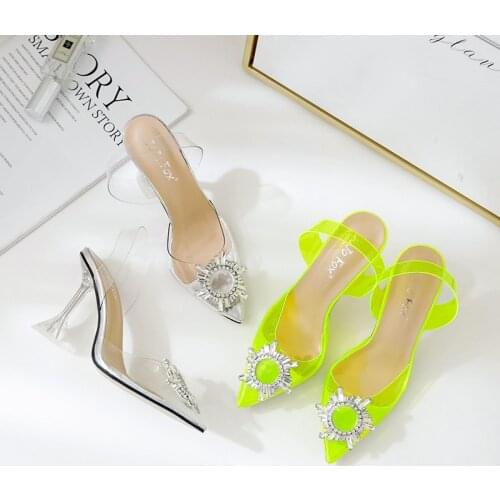 2019 Explosions Sunflower Sexy Crystal Wine Glass and Pointed High-heeled Fine-heeled Sandals for Women