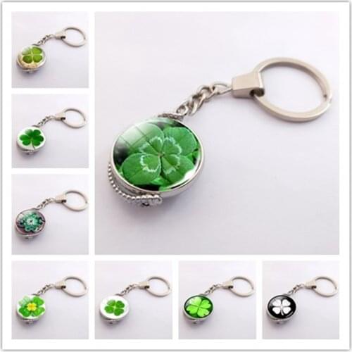 Clover Keychain Four Leaf Clover Glass Ball Double Side Pendant Metal Keyring Lucky Jewelry Gift for Men Dropshipping