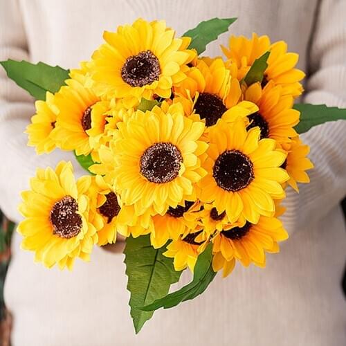 13-head Artificial Sunflower Bouquet 9-branch Simulation Flower Bouquet Home Fake Floral Decor
