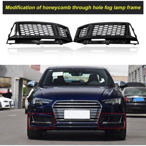 2Pcs Gloss Black Fog Lamp Cover Honeycomb Fog Light Grille 8W0807681K 8W0807682K for Audi S4 16-18 Holder Grill Parts