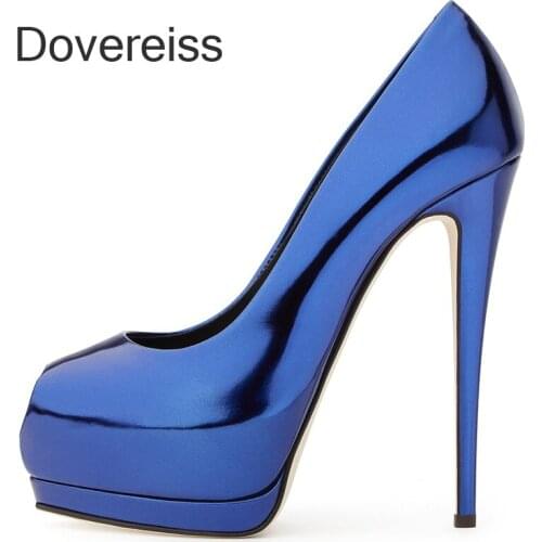 Dovereiss Fashion Summer Pure Color Blue Gold Silver Peep Toe Platform Sexy New Consice Stilettos Heels Pumps Big Size 44 45 46