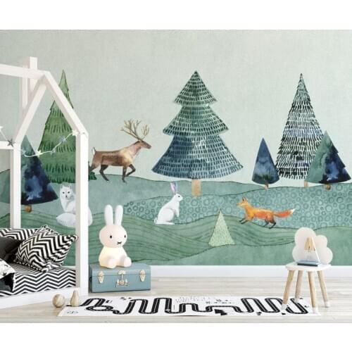 Carton Deer Forest Wallpaper 3D Wall Mural HD for Kids Room Wall Art Decor Custom ELK Animal Photo Mural Wallpaper Canvas Prints