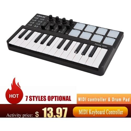Hot WORLDE Panda MIDI Keyboard MIDI controller & Drum Pad MINI 25-Key Ultra-Portable USB MIDI Keyboard Controller Led 7 styles