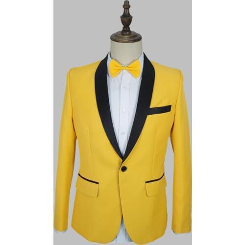 Korean Rave Clothes Men Suit Yellow Coat With Bow Tie Burning Man Festival Stage Wear For Male Singer Costume Nightclub VDB806