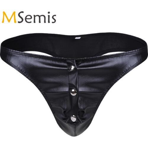 Swimwear Mens Underwear Swimsuit Lingerie Thong Bikini Briefs Panties Mesh Jockstrap Faux Leather With Press Buttons Underpants