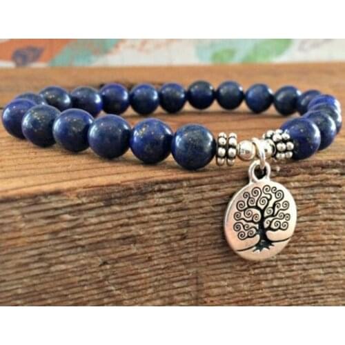 Grade Lapis Lazuli Yoga Wrist Mala Beads Anxiety Relief Healing Bracelet