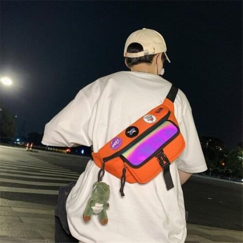 Black Orange Gray Blue Fashion Crossbody Bags Women Colorful Reflective Phone Waist Bag Hip Hop Streetwear Chest Bag For Men