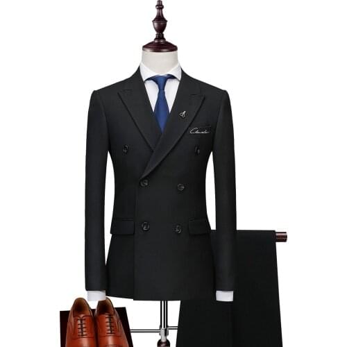 Mens Double Breasted Suits Terno Masculino Slim Fit Mens Formal Suits Set Brand Black Grey Jacket Pants Vest