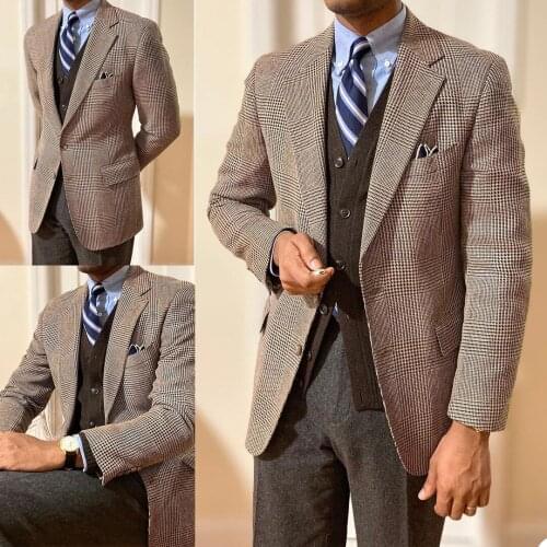 New Design Plaid Men Tuxedos Custom Made Check Peaked Lapel Blazer Business Wedding Party Groom Formal Suit Coat 1 Piece