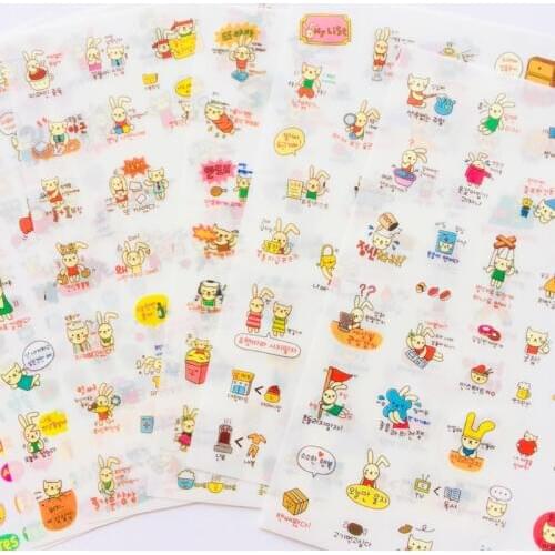 6 Sheet Cute Rabbit & Cats Cartoon Decorative Stickers Stick Label Hand Account Notebook Decoration