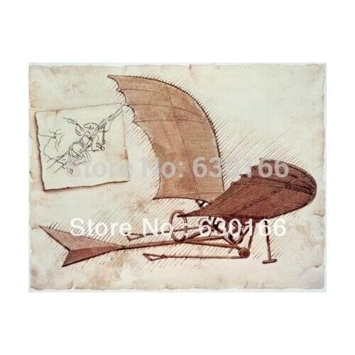 Canvas Art Wall Painting for Kids Room Flying Machine by Leonardo Da Vinci Modern Abstract Oil Painting Handmade No Framed