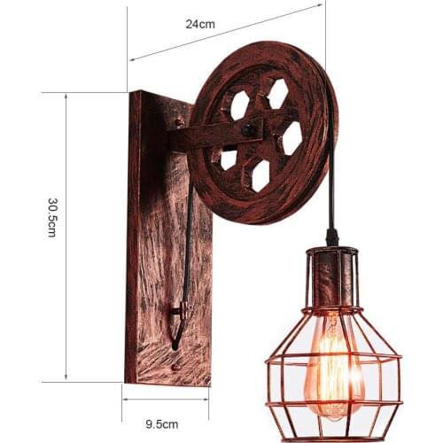 Wall Light Shade Ceiling Lifting Pulley Industrial Wall Lamp Fixture Iron Loft Cafe Bar Adjustable Sconce Ligh
