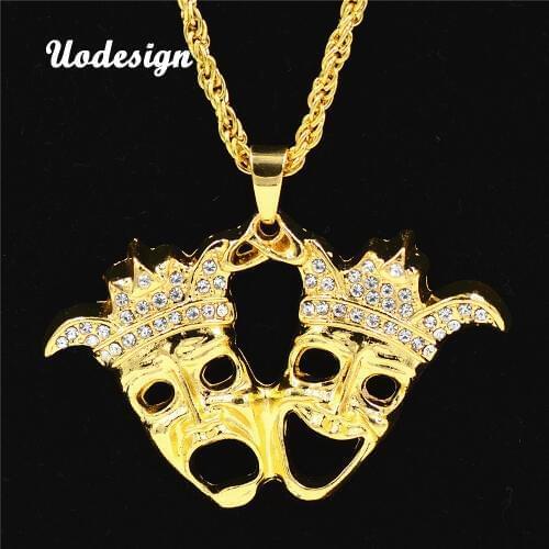 Uodesign Hip Hop Big Double Head Pendant & Necklace King Vintage Gold Color Hiphop Chain For Men/Women Jewelry Gift