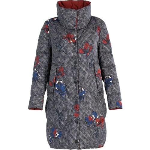 Gowani Winter Women Double-sided Down Puffer Jacket Printed Grey and Burgundy Red Fashion Quilted Down Jacket Top Quality