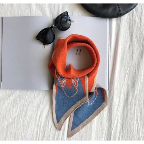 Luxury Winter Scarf Women Skull Print Knitted Scarves Wraps Sharp Angle Female Shawls Warm Long Narrow Small Skinny Neckerchief