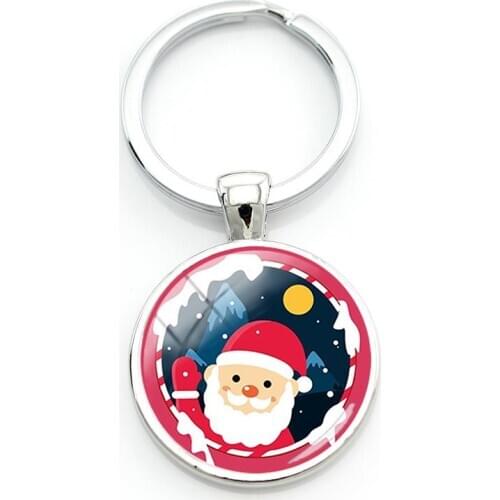 TAFREE Christmas Keychains new year gift Glass dome art photo pendant Key Chains Car Key Rings Jewelry for party souvenir CM541