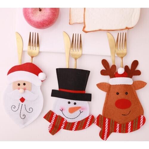 Christmas Decoration Cutlery Pocket Dining Table Layout Santa Claus Snowman Cutlery Bag Home Party Table Dinner Decoration