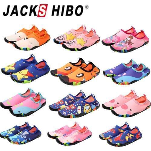 JACKSHIBO Kids Water Shoes Anti-slip Barefoot Skin Sandals Boys Girls River Beach Aqua Shoes Slipper-on Kids Swimming Sneakers