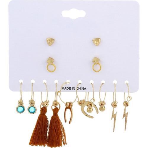 7 Pairs/Set Earrings Classic Gold Color Punk Round Tassel Hoop Earrings Set For Women 2018 New Fashion Jewelry