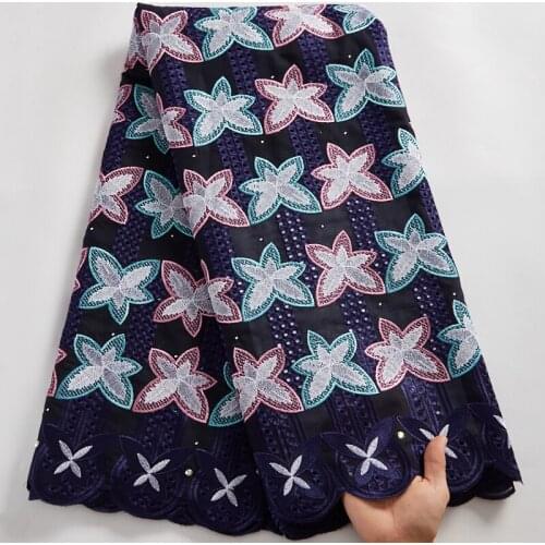 SJD LACE Royal Blue African Cotton Lace 2021 New Swiss Cotton Voile Embroidery Sweing Laces Fabric Fabric Dress For Women A2502