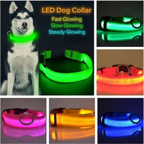 LED Light up Dog Collar Pet Night Safety Bright Flashing Adjustable Nylon Leash Dogs Fluorescent Collars Pet Supplies