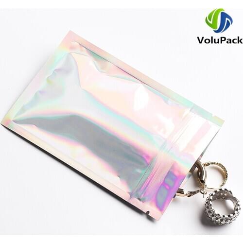 Heat Seal Smell Proof Ziplock Bags Kitchen Storage Bags Holographic Silver Pouches Recyclable Aluminum Foil Mylar Packaging Bags