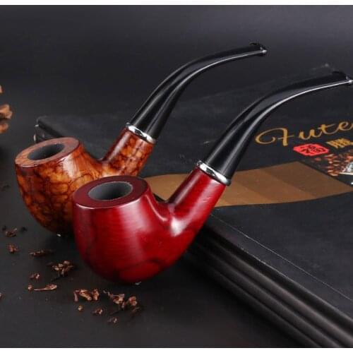 Solid Wood Resin Tobacco Pipe Curved Handle Filter Pipe Mahogany Removable Washable Cigarette Holder Grinder Smoking Accessories