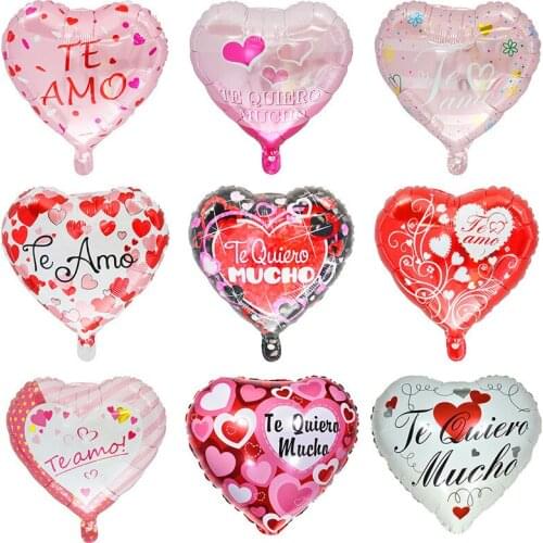 10pcs/lot Spanish I Love You Te Amo Heart Balloons Valentines Days Aluminium foil Helium Globos Wedding Decoration Ballon
