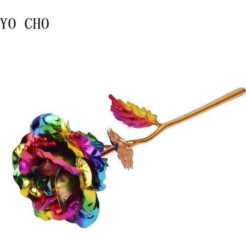 YO CHO Artificial Colour 24K Rose Valentine Day Gift Box 24K Gold Plated Golden Rose Flowers Holiday Present Wedding Party Decor