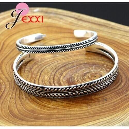 925 Sterling Silver Jewelry Leaf Retro Tibetan Leaf Black Cuff Bracelets Men Women New Arrivals Friendship Jewelry Bang