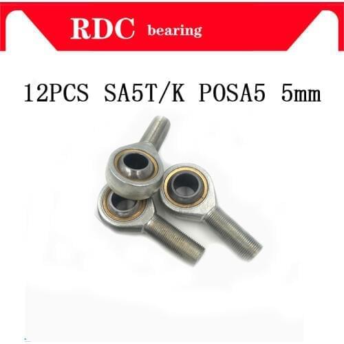 Free Shipping 12 pcs SA5T/K POSA5 M5 5mm High quality Male Right Hand Thread Rod End Joint Bearing Metric Thread M5x0.8mm
