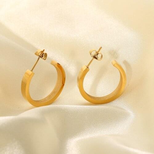 18K Gold Plated Stainless Steel Open Design C Shape Hoop Earrings For Women Classic Simple Circle Earrings Jewelry