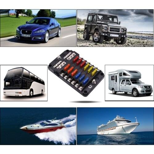 12-Ways 12V 24V 32V Blade Fuse Holder Box Terminal Block With LED Indicator Light Plastic Cover For Auto Car Marine Boat Trike