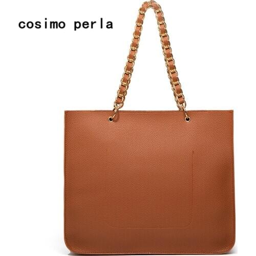 Lychee Pattern pu Big Tote Bags Vintage Leather Shoulder Bag for Women Satchel Handbag with Chains Handles Fashion Ladies Purses