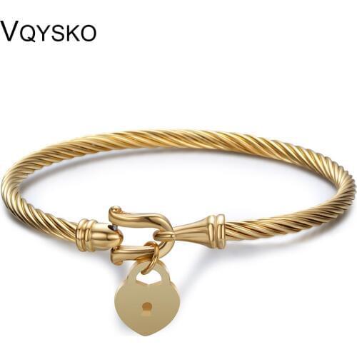 Top Quality Heart lock Love Fashion Jewelry Cuff Bracelets Bangles 316L Stainless Steel Bracelets For Women Accessories