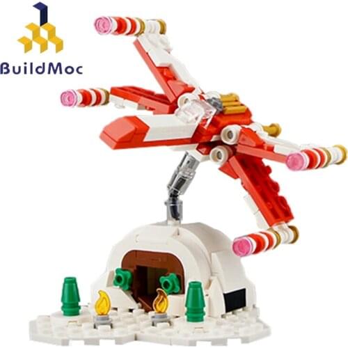 Buildmoc Ideas X-Wing Figher Christmas Version Space Wars Spaceship Micro Scale Aircraft Building Blocks Toys For Children Gift
