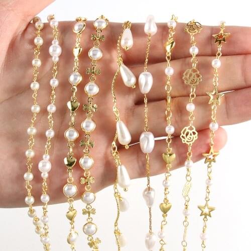1m Handmade Gold Color Stainless Steel Wire Wrapped Rosary Pearls Chain Beads for Jewelry Making DIY Bracelet Necklace Accessory