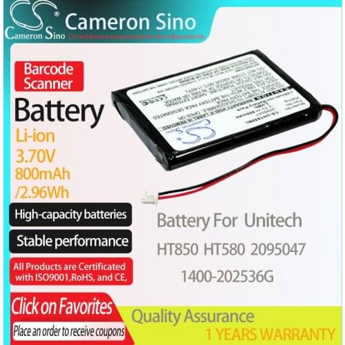 CameronSino Battery for Unitech HT850 HT580 fits Unitech 1400-202536G 2095047 Barcode Scanner battery 800mAh 3.70V Li-ion Black