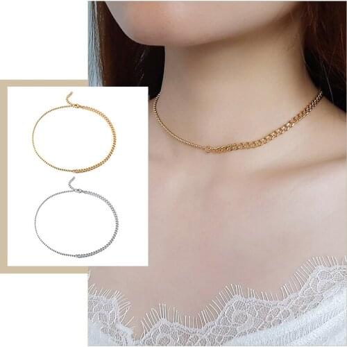 Simple Mixed Beads Chain Curb Chain Choker Necklaces for Women Lady Girl Stainless Steel Link Necklaces Elegant Gifts Jewelry