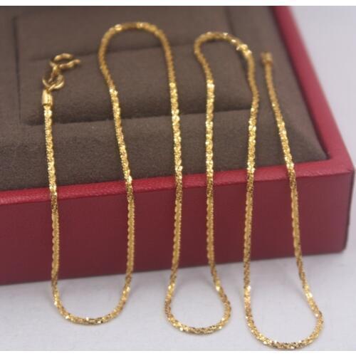 Pure 18k Yellow Gold Chain Unisex Luck 1mmW Full Star Link Chain Necklace 16inches 1.78g