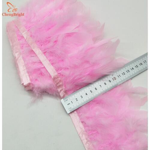 ChengBright Hot 2 Yards Turkey Feathers Trim Cloth Sideband Chicken Pheasant Feather Trims Clothing Wedding Feathers Ribbon Y