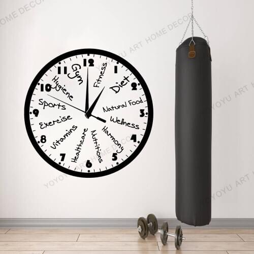 Fitness Club Clock Vinyl Wall Decals Exercise Room House Decoration Sports Gym Decor Modern Fitness Club Wall Stickers WZ17