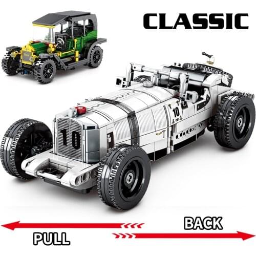 Technique Pull Back Classic Convertible Cars Model T Building Blocks Bricks SSK KB Eldoradod Sport Gifts Toys For Kids Children