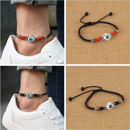 Black evil eye anklet for men punk simple vintage red string anklet for boys cool unique jewelry 2021