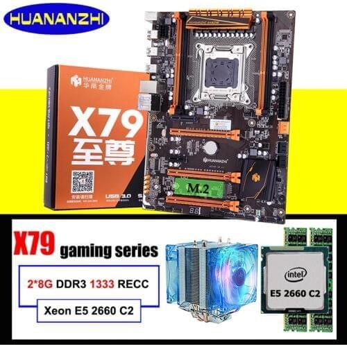 New arrival HUANANZHI deluxe X79 motherboard CPU RAM set X79 LGA2011 motherboard Xeon E5 2660 C2 with cooler RAM 16G(2*8G) RECC